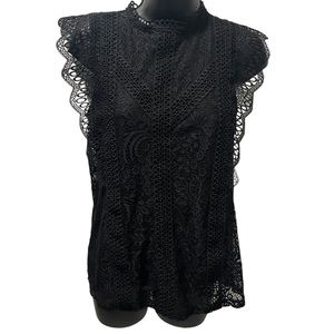 Womens Cable & Gauge Black Lace Short Sleeve Blouse Size S